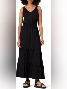 Amazon Essentials Black V‑Neck Tiered Maxi Dress